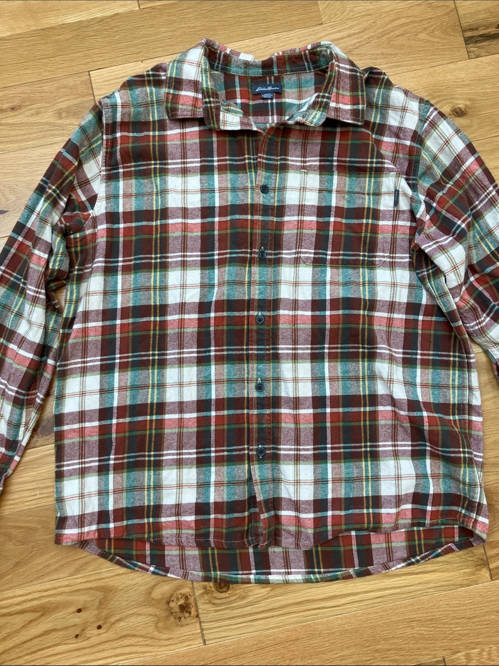 Eddie Bauer Plaid Button-Down Shirt - Brown, White & Green